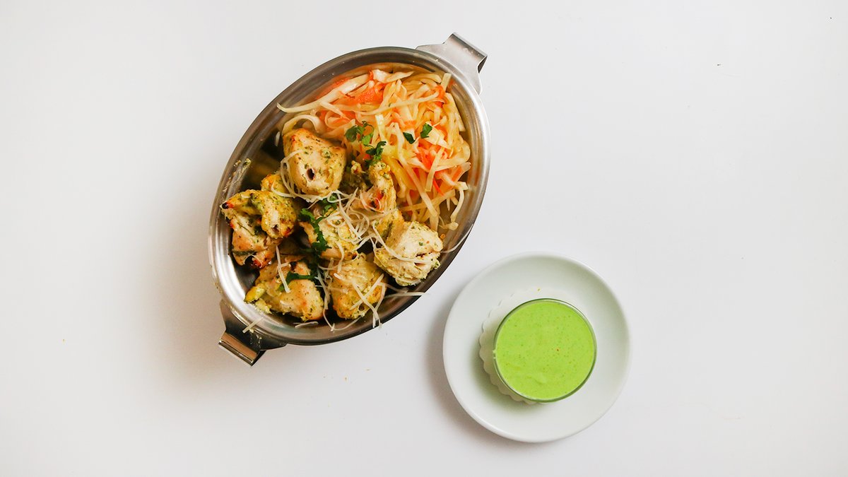 Chicken tandoori malai kebab – 200g, pieces of chicken breast marinated in a mixture of yog...