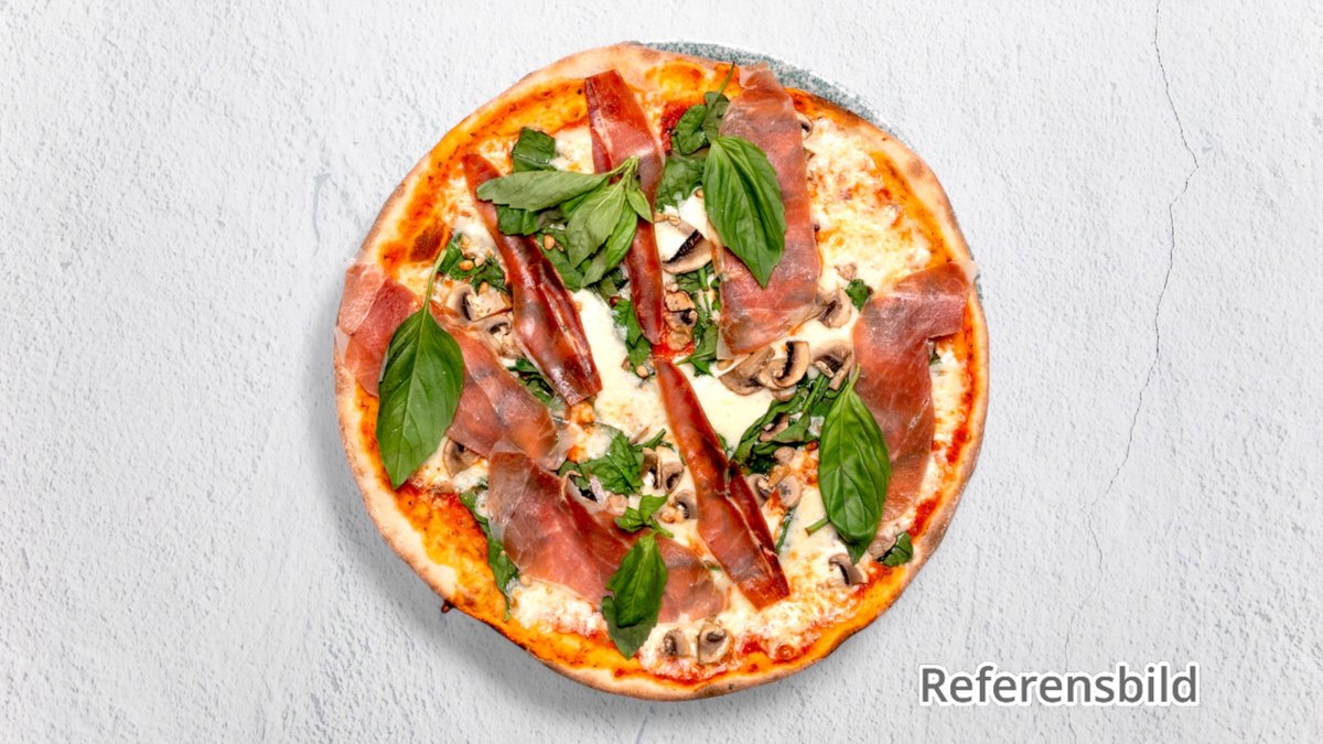 Parma – Tomatsås, mozzarellaost, parmaskinka, parmesanost, oliver, r...