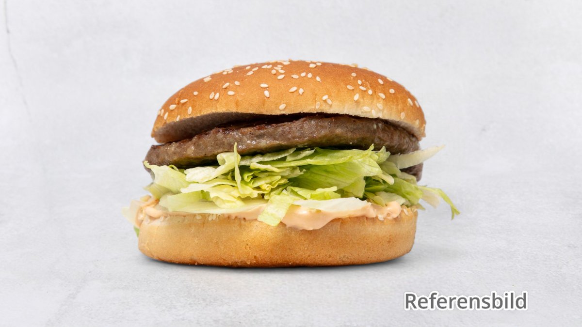 Hamburgare 80g – Köttfärsbiff i bröd med grönsaker och sås.