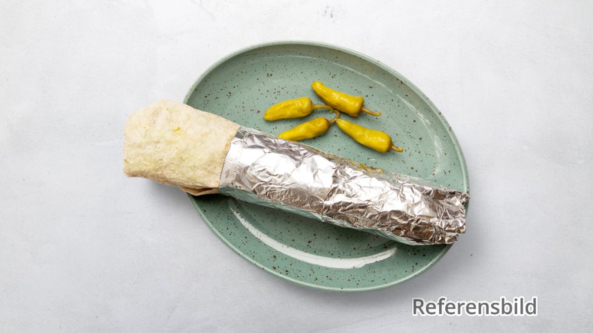 Kebabrulle – En rulle fylld med kött, grönsaker och sås.