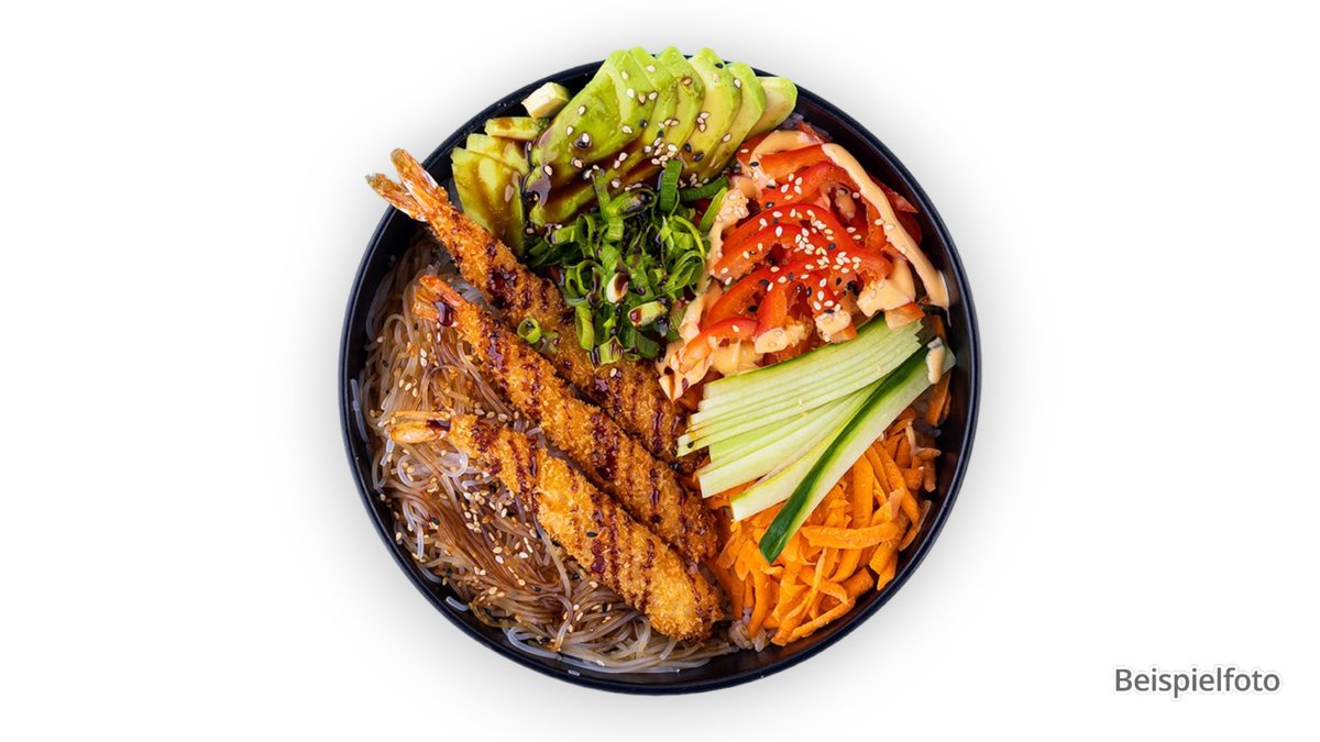 B3. Ebi Tempura Bowl – with baked prawns, salad mix, avocado, cucumber, seaweed sal...
