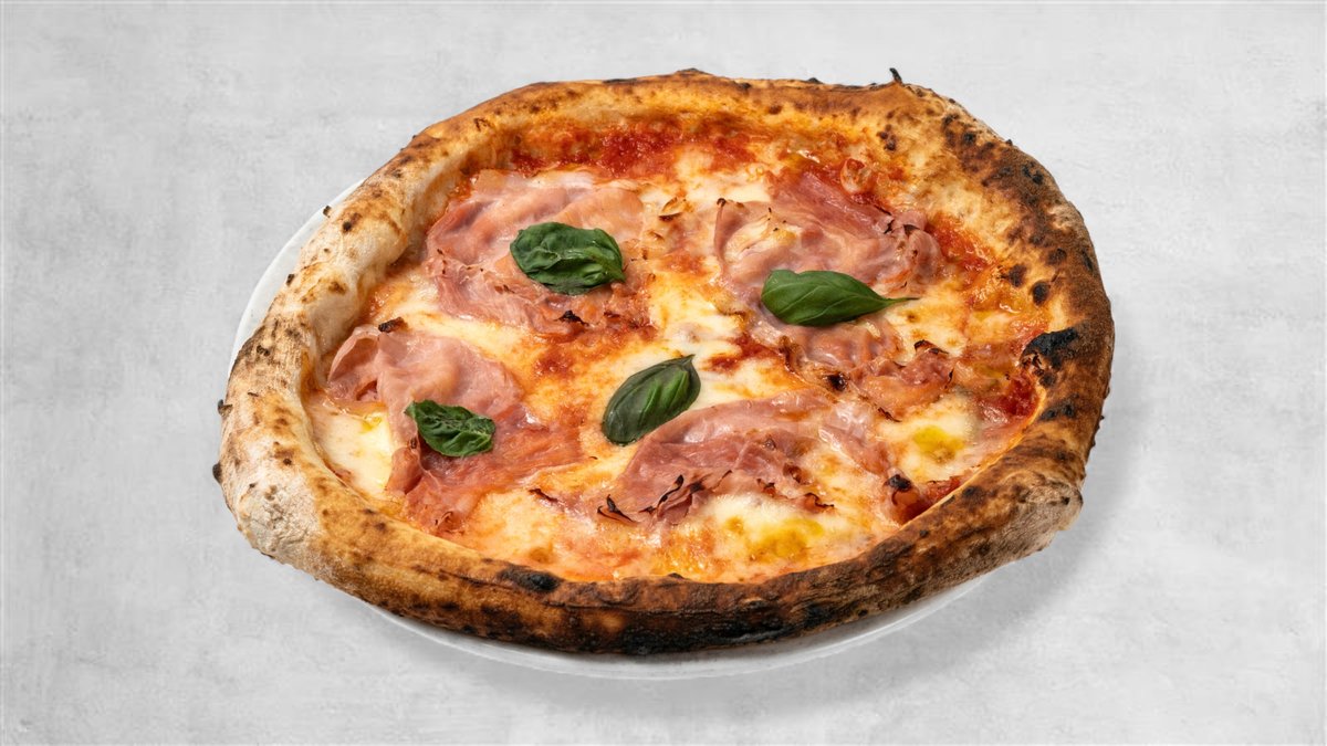 Vesuvio – San Marzano tomatsås, Fior di latte, Kokt Skinka, Basilika