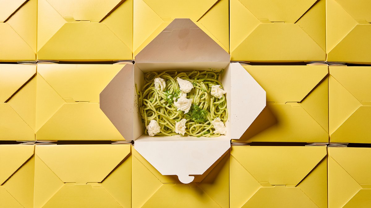 Basil Pesto Spaghetti – Homemade basil pesto, parmesan, mozzarella cheese, lemon zes...
