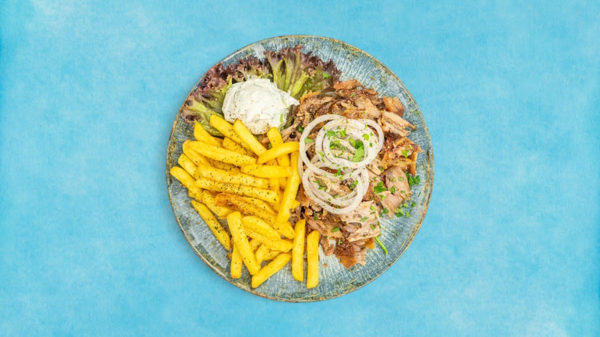 Pork Gyros with Tzatziki and French fries